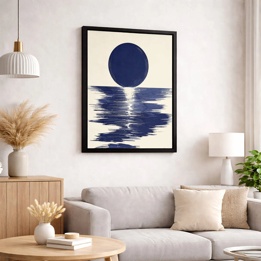 Abstract Blue Moon Wall Art | Modern Minimalist Ocean Reflection Print | Premium 1.25-Inch Gallery Canvas | Serene Home Decor Gift