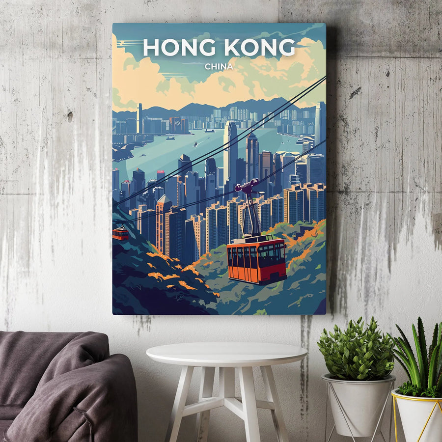 Hong Kong Vertical Canvas | Vintage Travel Poster Art Print | Premium 1.25" Thick Gallery Wrap | Collector's Gift for Asia Travel Enthusiast