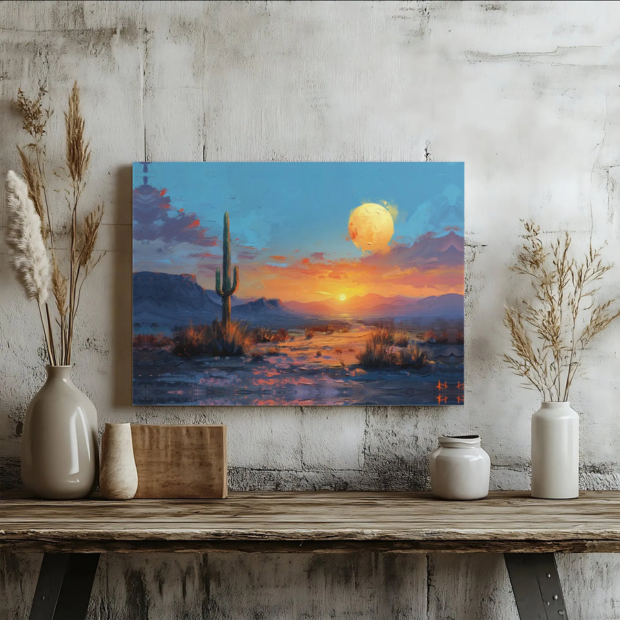 Desert Landscape Canvas Wall Art | Saguaro Cactus Sunset Print | Premium Gallery Wrap Decor | Southwestern Home Office Gift