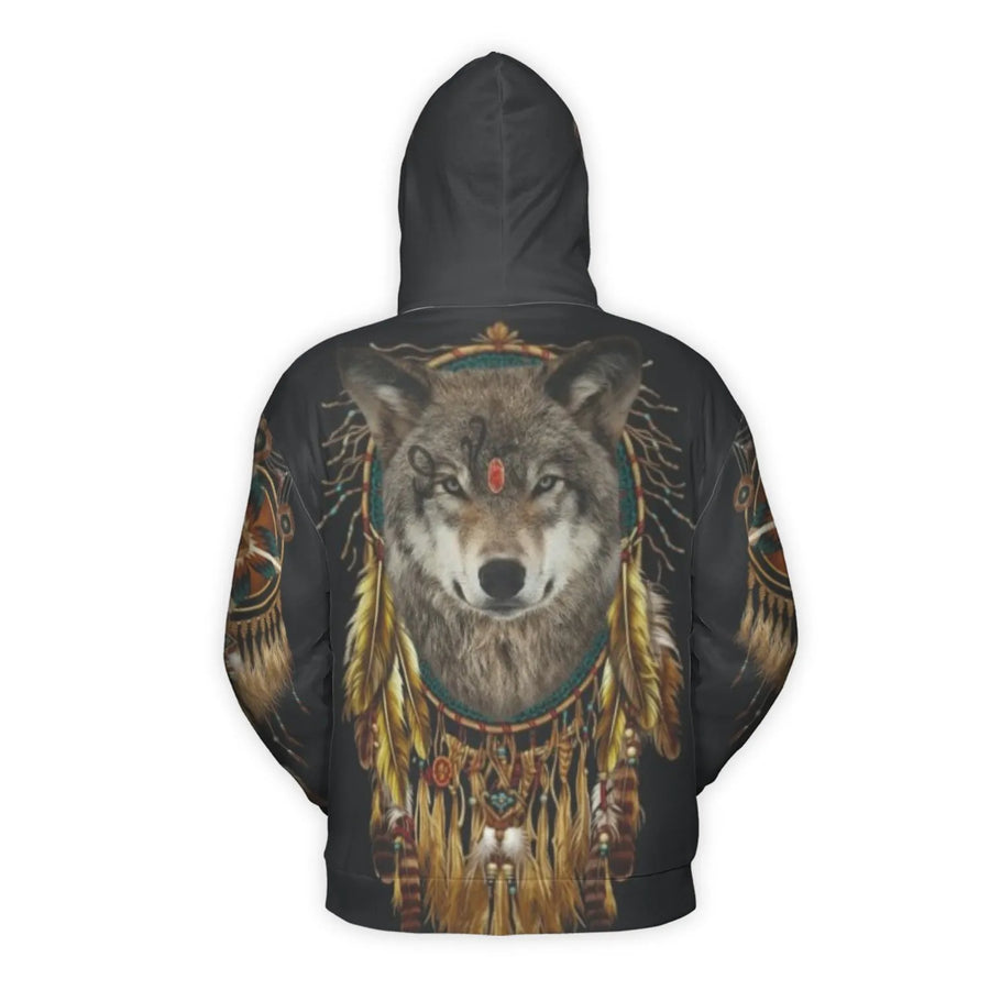Wolf 3D Hoodie | Native American Dreamcatcher Art | Premium Brushed Fleece Pullover | Unique Wildlife Gift for Men and Women