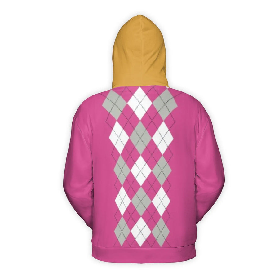 Pink Argyle 3D Hoodie | Gaming Inspired Character Cosplay Sweater | Soft Polyester Brushed Fleece | Unique Gift for Gamers and Fans