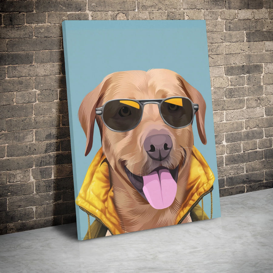 Yellow Labrador Dog Canvas Wall Art | Cool Dog with Sunglasses and Vest | Premium Gallery Wrap 1.25 Inch | Modern Home Decor Gift for Dog Lovers