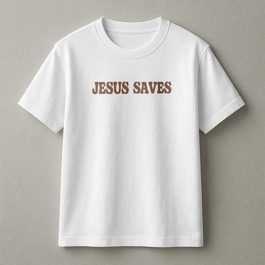Jesus Saves T-Shirt | Minimalist Retro Typography Graphic | Premium Soft Cotton Blend | Religious Faith Christian Gift Apparel For Men And Women