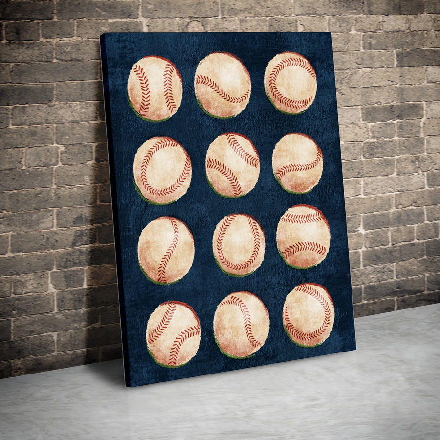 Vintage Baseball Canvas Print | Rustic Weathered Baseball Pattern | Premium Gallery Wrapped Canvas | Sports Fan Man Cave Decor Gift