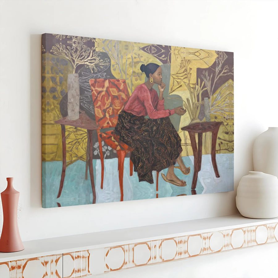 Modern African Art Canvas Print | Figurative Woman Painting | Premium Gallery Wrapped 1.25" Deep Canvas | Living Room Wall Decor Gift