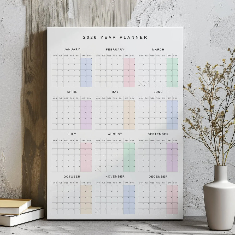 2026 Year Planner Wall Calendar | Minimalist Yearly Schedule Canvas | Gallery Wrap Premium Print | Home Office Decor Gift
