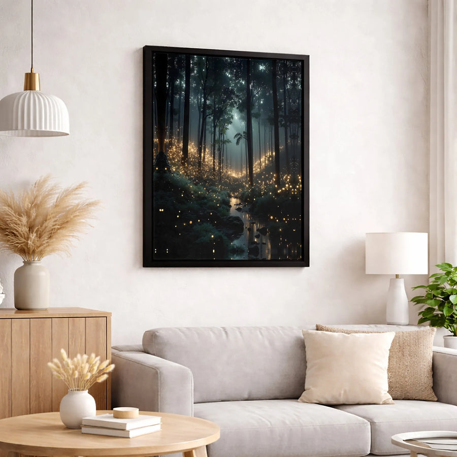 Enchanted Forest Canvas Print | Magical Firefly Woodland Landscape | Gallery-Quality 1.25” Deep Wall Art | Dreamy Nature Home Decor Gift