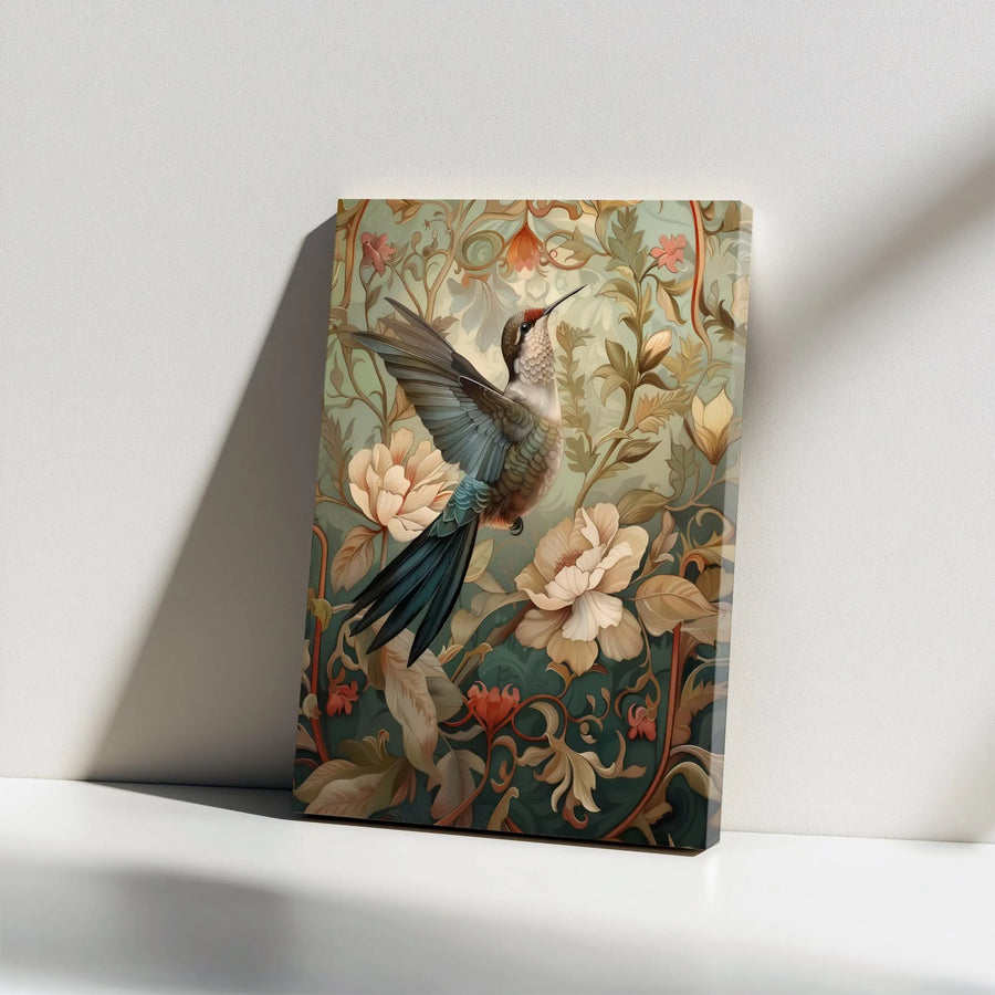 Hummingbird Wall Art Canvas | Art Nouveau Floral Bird Print | Premium Gallery Wrap Decor | Nature Inspired Gift for Home Office