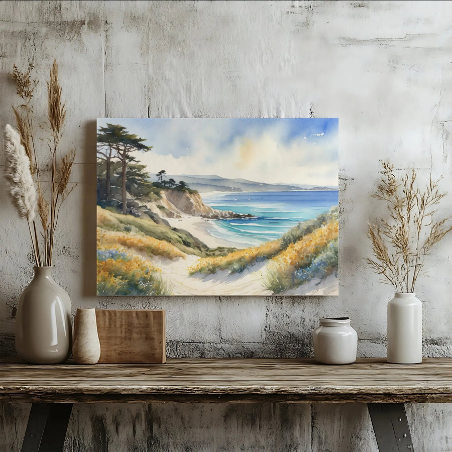 Coastal Watercolor Canvas | Serene Beach Path Seascape Print | Premium Gallery Wrap Wall Art | Gift for Beach Lover & Home Decor