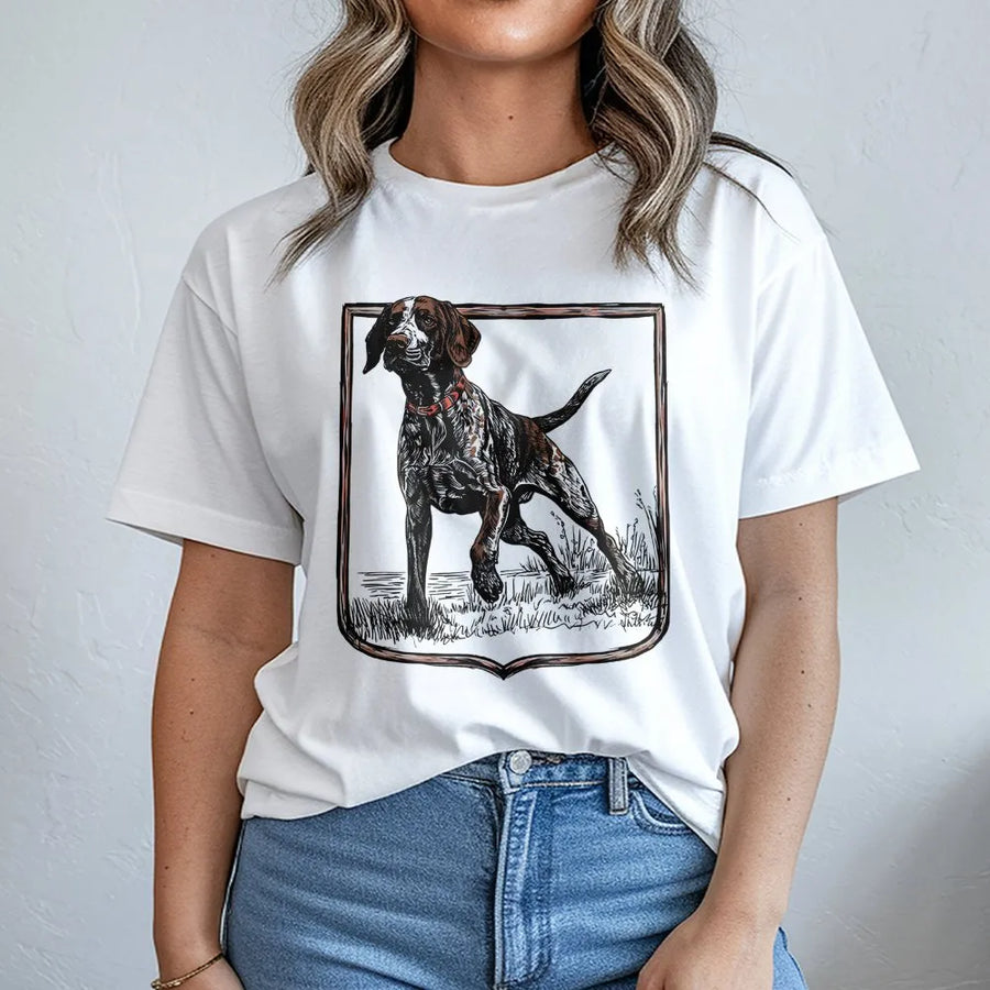 German Shorthaired Pointer T-Shirt | Rustic GSP Hunting Dog Graphic | Premium Cotton Unisex Tee | Gift for Bird Dog Owner & Outdoorsman
