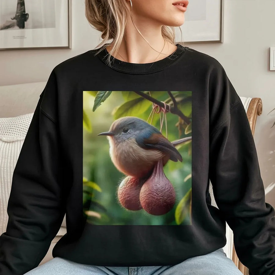 Funny Bird With Balls Sweatshirt | Titmouse Meme Graphic Jumper | Soft Fleece Pullover | Gag Gift for Bird Lovers