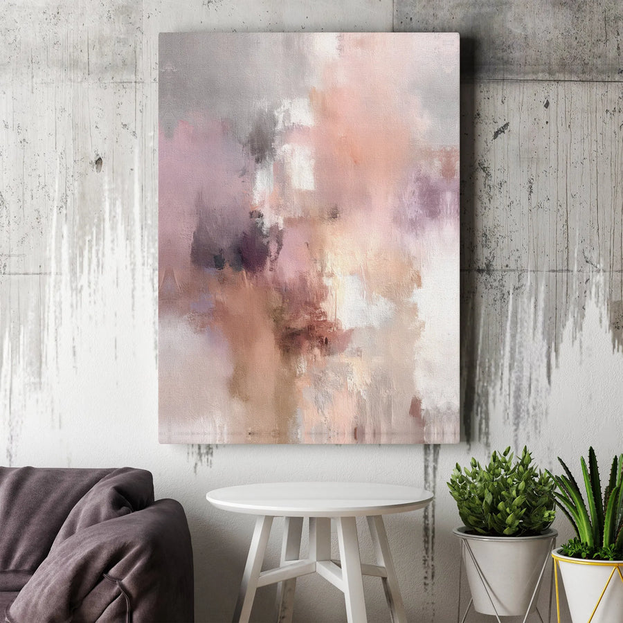 Abstract Pink And Grey Wall Art | Modern Mauve Brushstrokes Canvas | Gallery Quality 1.25" Profile | Aesthetic Living Room Home Decor