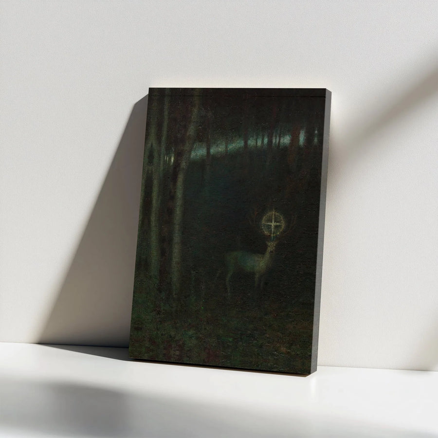 Mystical Stag Canvas Wall Art | Dark Forest Spiritual Deer Painting | Premium Gallery Wrapped Decor | Nature Lover Gift for Home