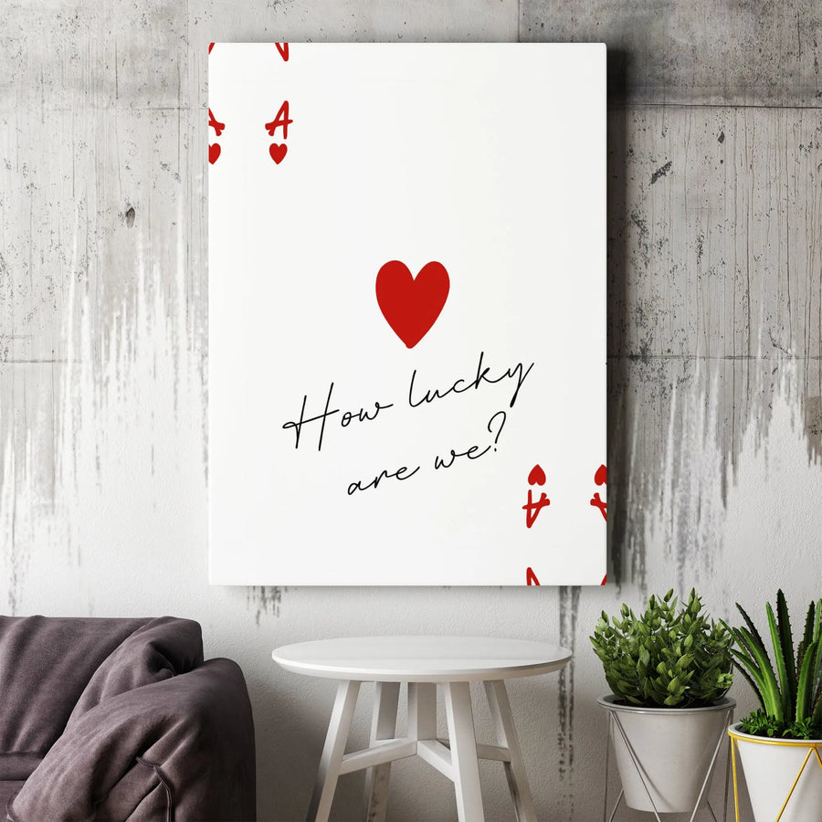 Ace of Hearts Canvas Wall Art | 'How Lucky Are We' Romantic Quote | Premium Gallery Wrapped Canvas | Anniversary Gift for Couple