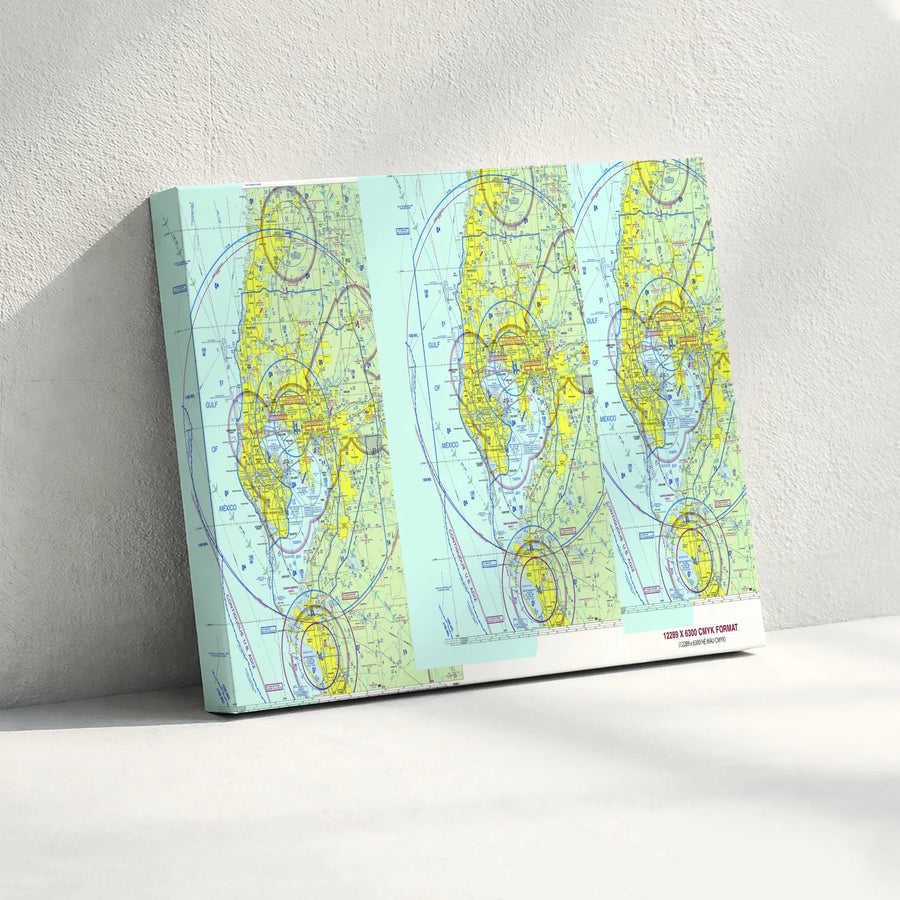 Tampa Bay Clearwater VFR Aviation Chart Horizontal Canvas | Vintage Pilot Sectional Map Art, 1.25" Gallery Wrap | Premium Fade-Resistant Print | Unique Gift for Pilots & Aviation Enthusiasts
