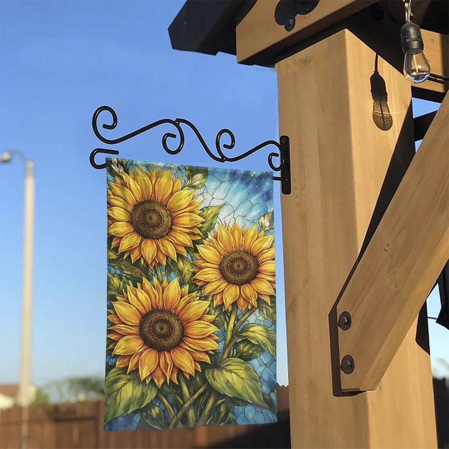 Sunflower Garden Flag | Stained Glass Style Yellow Mosaic Sunflowers | Double Sided Premium Weatherproof Polyester | Summer Lawn Decor & Housewarming Gift