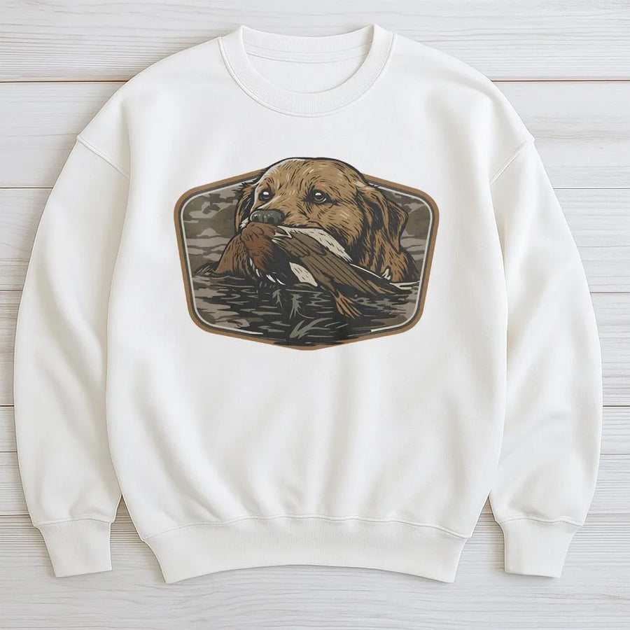 Labrador Retriever Sweatshirt | Duck Hunting Waterfowl Graphic | Premium Cotton Blend Crewneck | Gift For Hunters And Outdoor Lovers