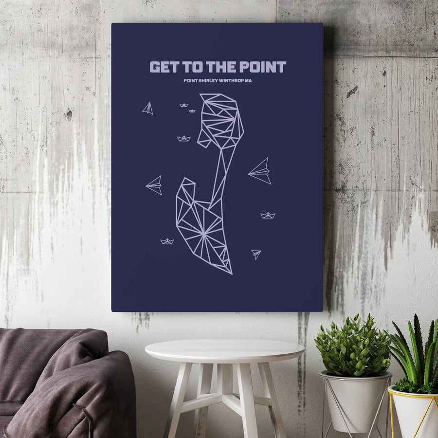 Point Shirley Map Canvas Print | Geometric Blueprint Style Wall Art | Premium Stretched Canvas | Gift for Winthrop MA Resident