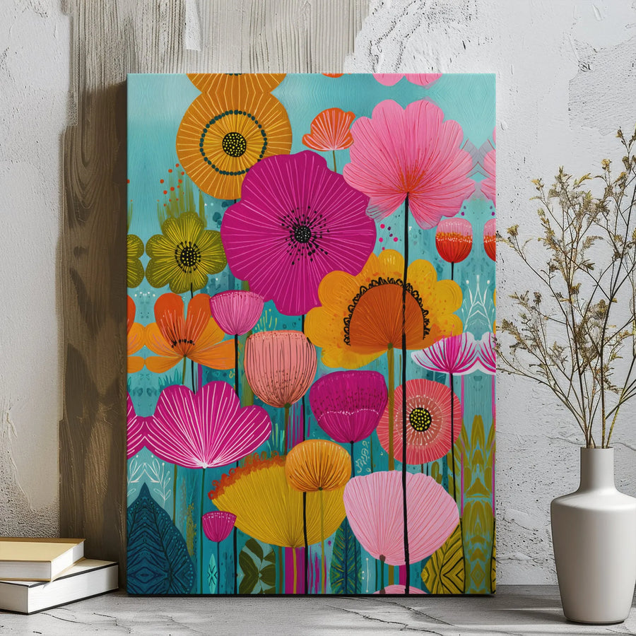 Vibrant Abstract Floral Canvas Print | Colorful Wildflower Garden Art | Premium Gallery-Wrapped 1.25" Frame | Modern Home Decor Gift