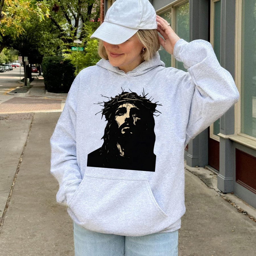Jesus Crown Of Thorns Hoodie | Minimalist Christian Graphic Art | Premium Cotton-Blend Comfort | Religious Faith Gift For Men And Women
