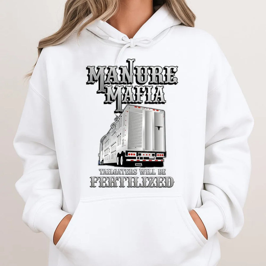 Manure Mafia Hoodie | Funny Trucker Gift for Cattle Hauler | Premium Cotton Blend | Gift for Semi Truck Driver and Livestock Farmer