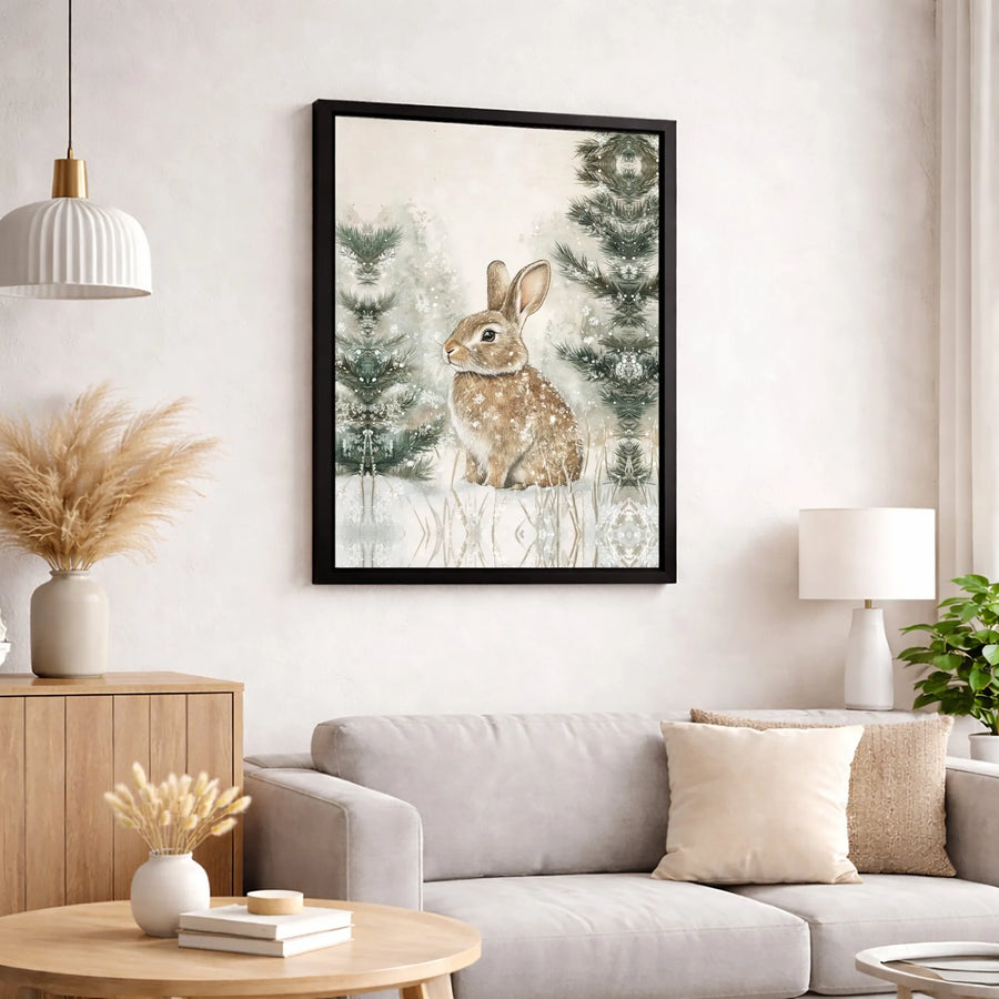 Winter Rabbit Canvas Wall Art | Watercolor Snowy Forest Portrait | Premium 1.25" Gallery Wrap | Nature Home Decor Gift for Animal Lovers