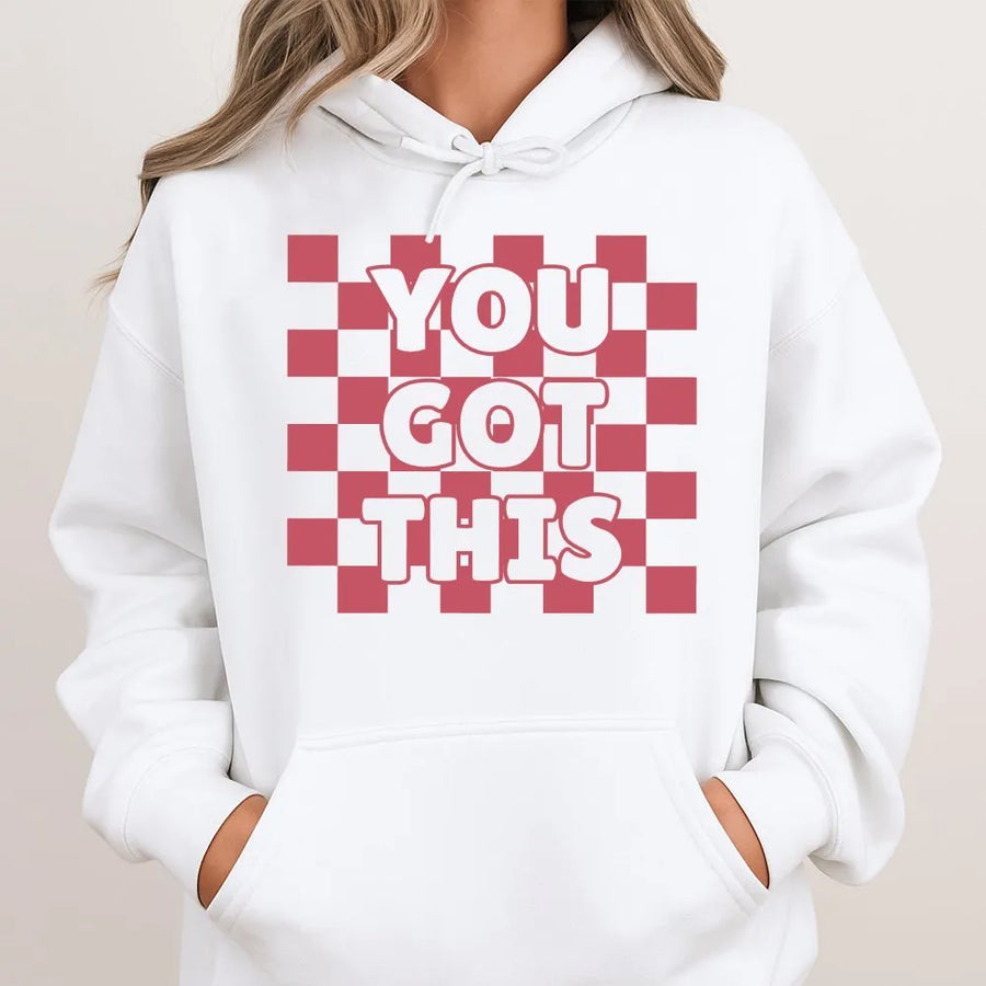 You Got This Hoodie | Retro Checkerboard Motivational Quote | Soft Cotton Blend | Gift for Teacher or Student Testing Day Apparel