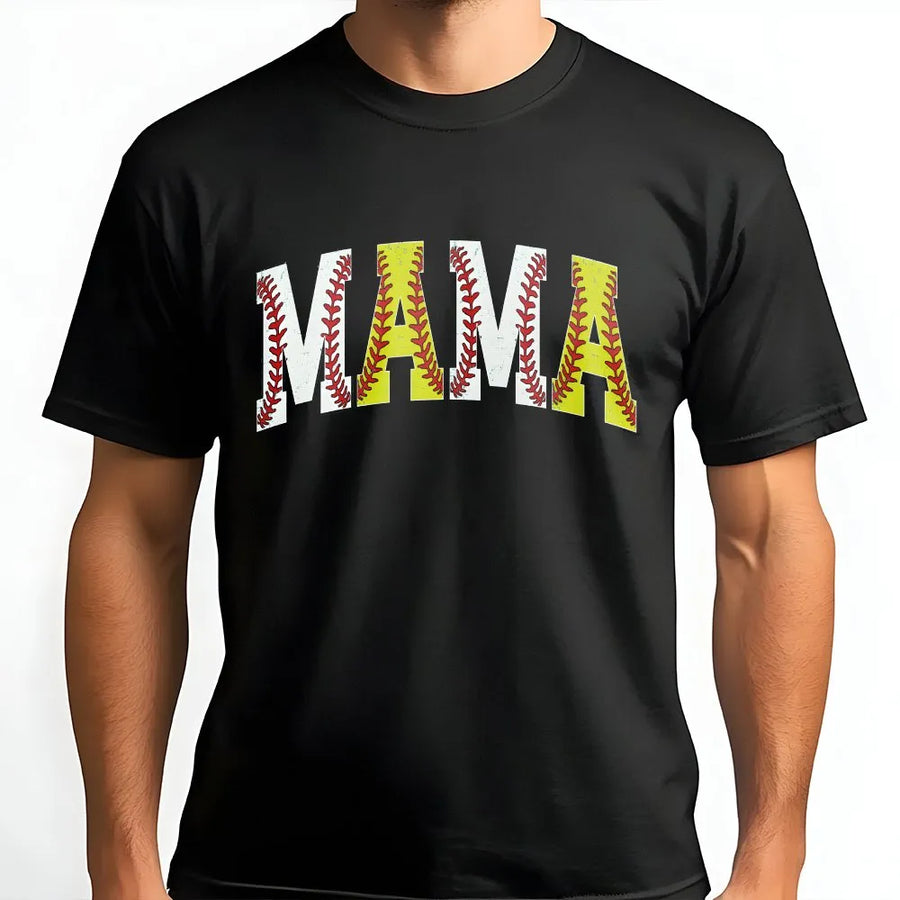 Softball Mama T-Shirt | Baseball and Softball Stitch Lettering | Cozy Cotton Blend Pullover | Game Day Gift for Sports Mom