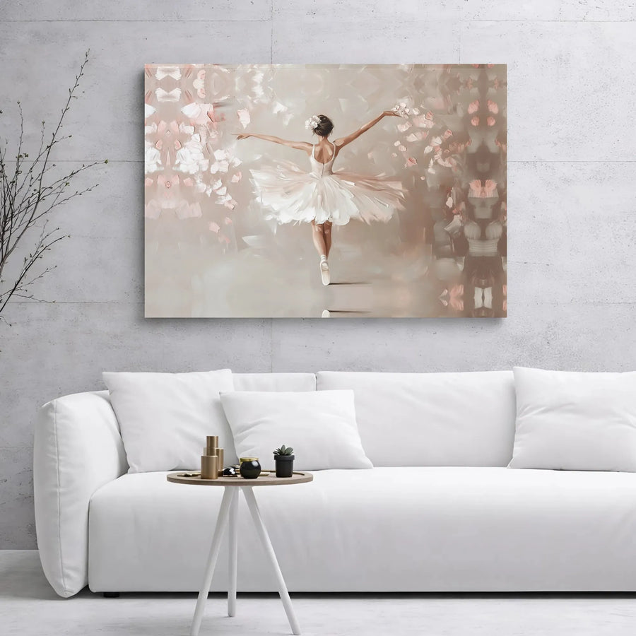 Ballerina Wall Art | Abstract Dancer in White Tutu Painting | Premium Gallery Wrapped Canvas | Elegant Decor for Dance Lovers and Girls Bedroom