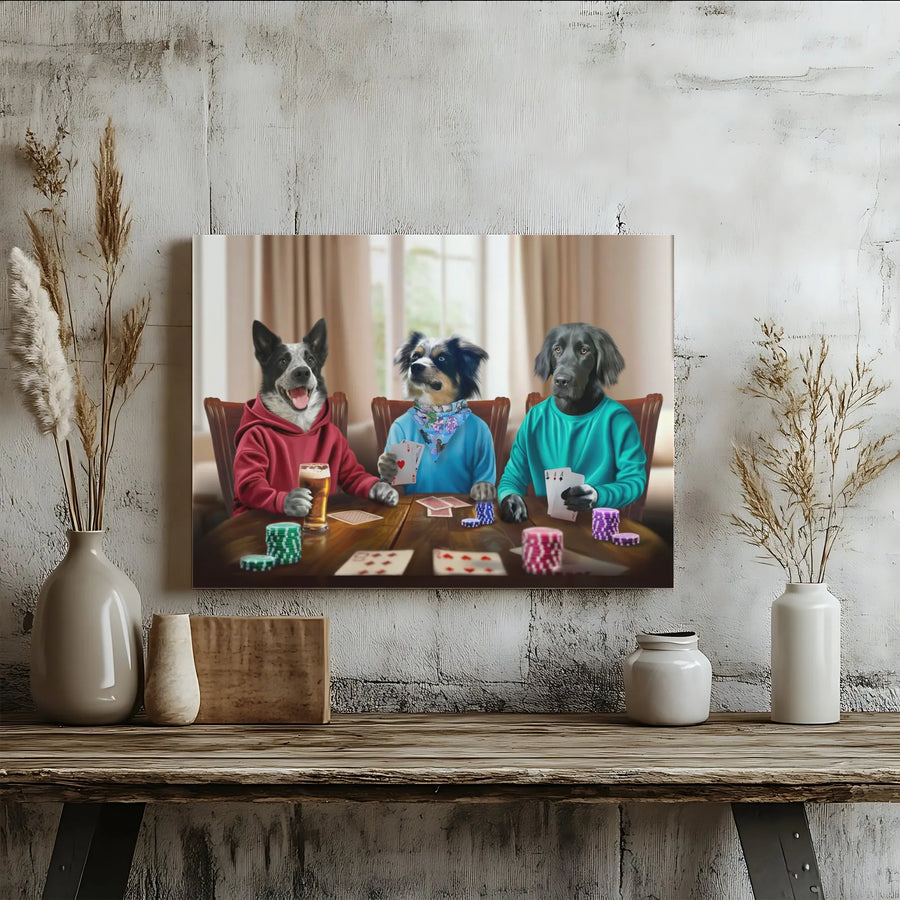Dogs Playing Poker Canvas Wall Art | Humorous Animal Casino Painting | Premium 1.25-Inch Gallery Wrap | Funny Man Cave Bar Decor Gift