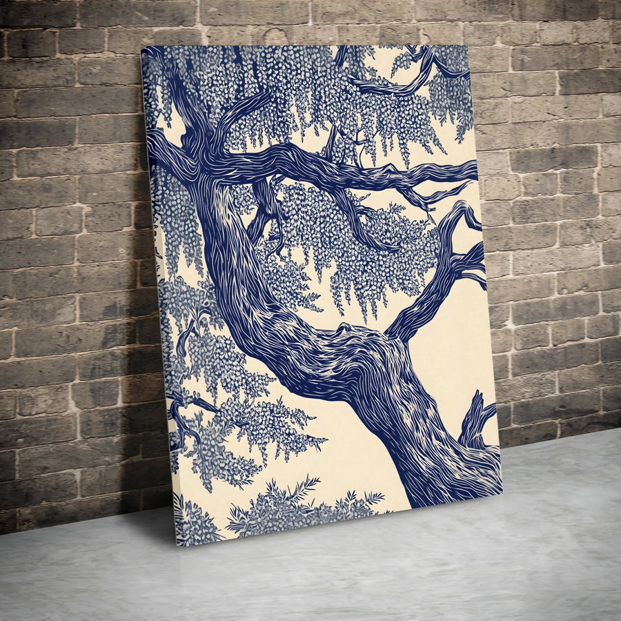 Wisteria Tree Wall Art | Japanese Woodblock Print Style | Premium Gallery-Wrapped Canvas | Botanical Home Decor for Living Room