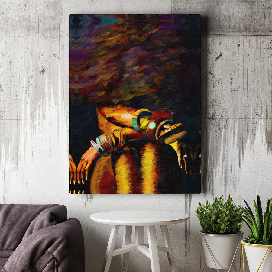 African Tribal Art Wall Canvas | Abstract Deity Figure Portrait | Premium Gallery-Wrapped Print | Modern Ethnic Home Decor Gift