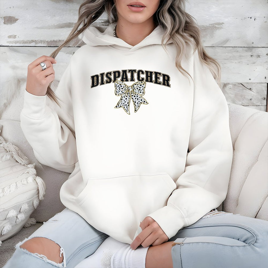 Dispatcher Hoodie | Leopard Print Bow Aesthetic | Premium Cotton-Blend Comfort | Cute 911 Dispatcher Gift For Her