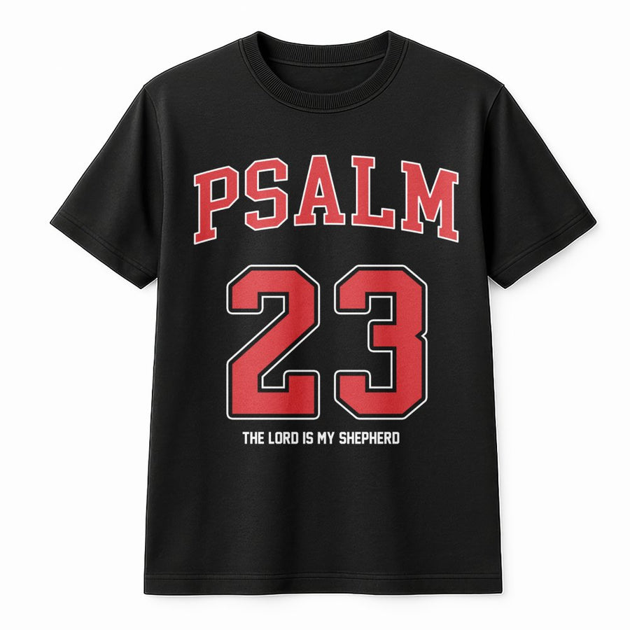 Psalm 23 T-Shirt | The Lord Is My Shepherd Jersey Design | Premium Cotton Religious Graphic Tee | Christian Faith Gift for Men and Women