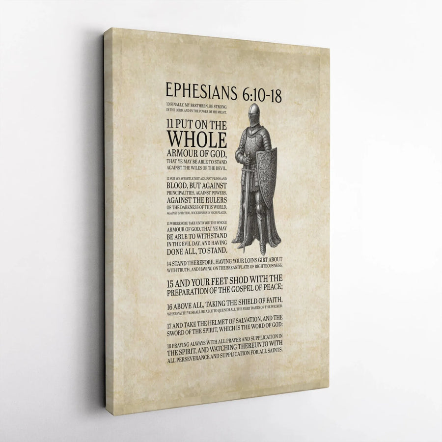 Ephesians 6:10-18 Canvas Print | Whole Armour of God Knight Scripture Wall Art | 1.25 Inch Gallery Wrap | Christian Religious Gift for Men