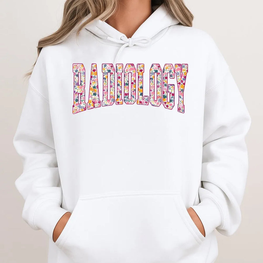 Radiology Technologist Hoodie | Floral Varsity Lettering Design | Premium Cotton Blend | Gift for Rad Tech Student or Radiologist
