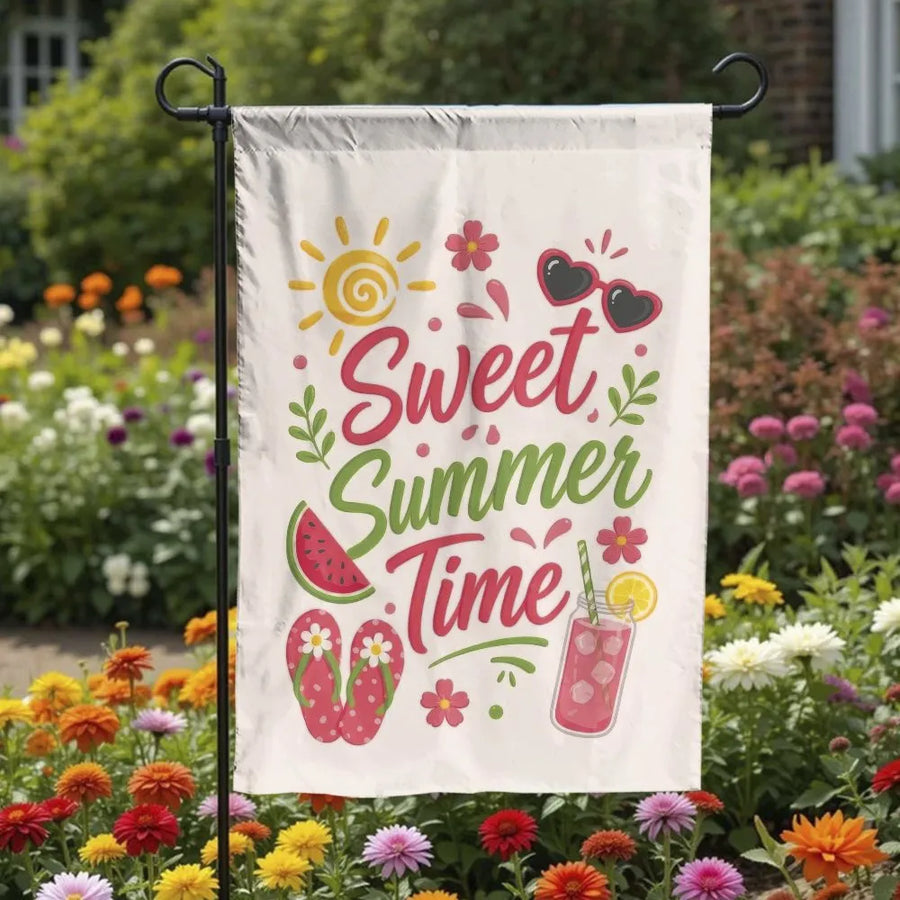 Sweet Summer Time Garden Flag | Double Sided Seasonal Print | Premium Weather Resistant Fabric | Welcome Decor for Front Yard & Patio Gift