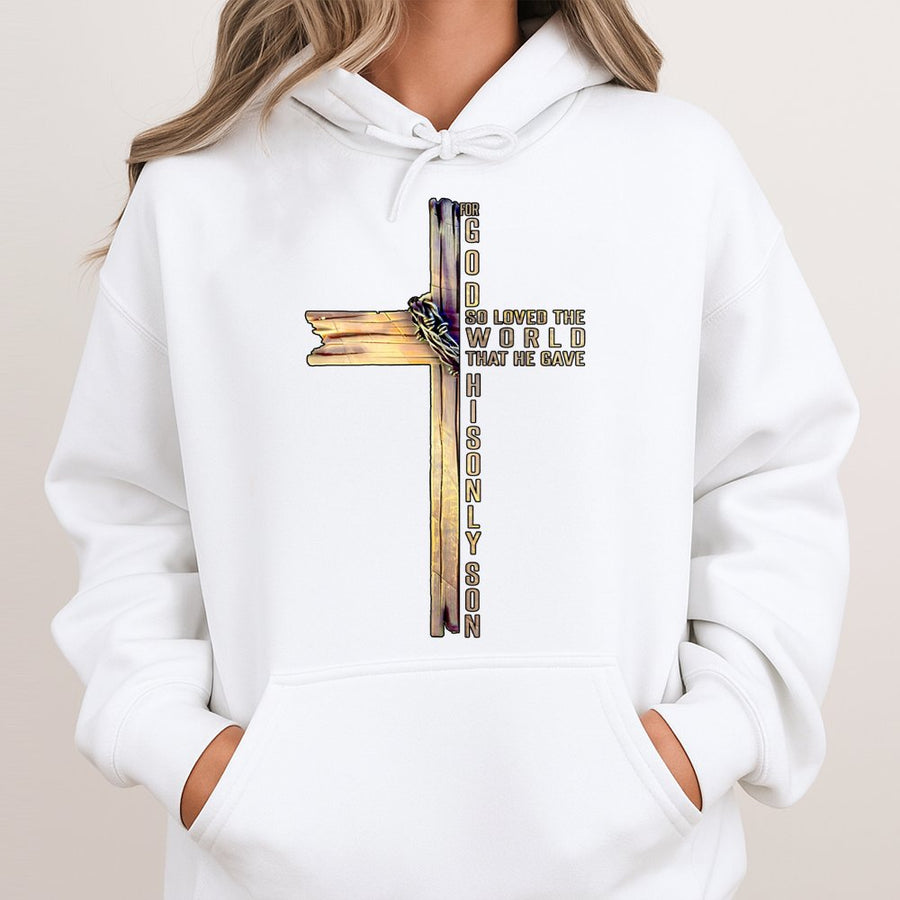 John 3:16 Cross Hoodie | Christian Bible Verse Graphic | Premium Cotton Blend | Inspirational Religious Faith Gift for Men and Women