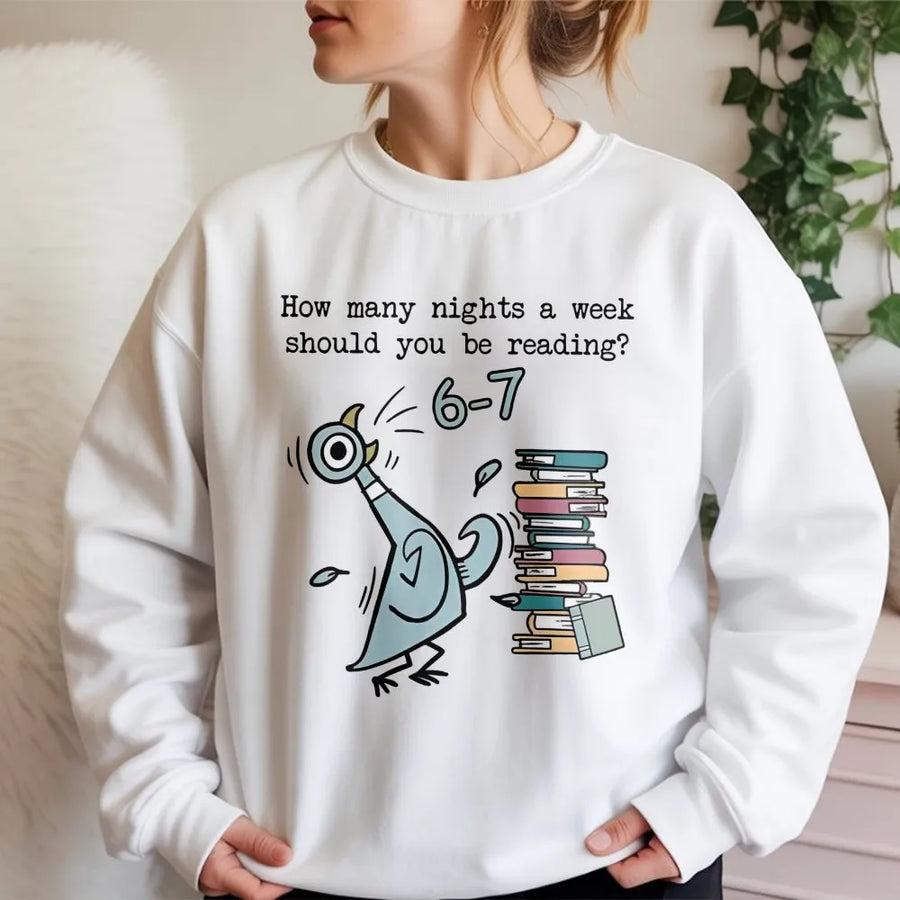 Reading Sweatshirt | Funny Pigeon Book Lover Graphic | Cozy Cotton Blend Crewneck | Teacher Librarian Gift Idea