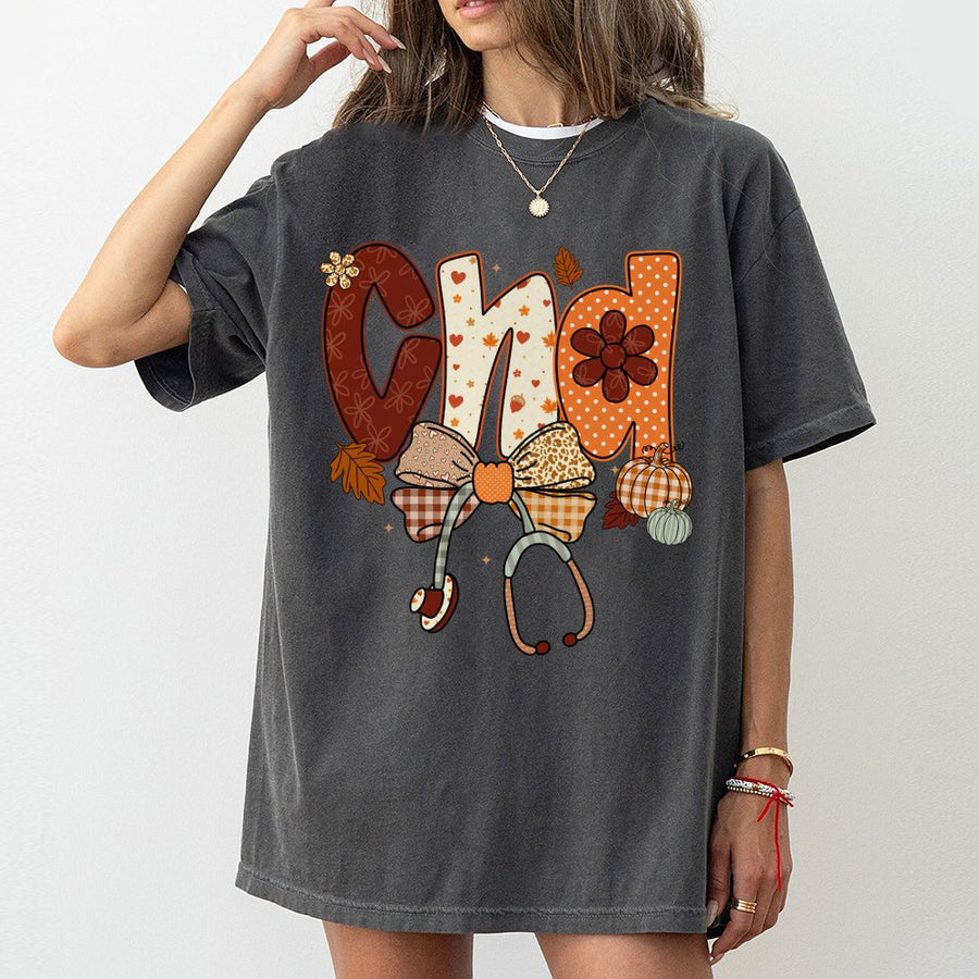 CNA Fall T-Shirt | Pumpkin Spice Stethoscope Autumn Design | 100% Cotton Premium Tee | Cute Nursing School Gift for RN LPN Students