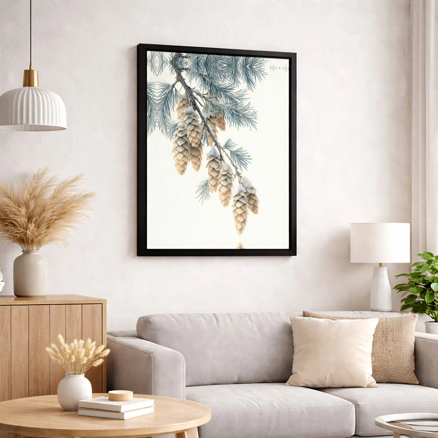 Winter Pinecone Canvas Wall Art | Snowy Botanical Branch Print | Premium Gallery Wrap Decor | Holiday Nature Home Gift