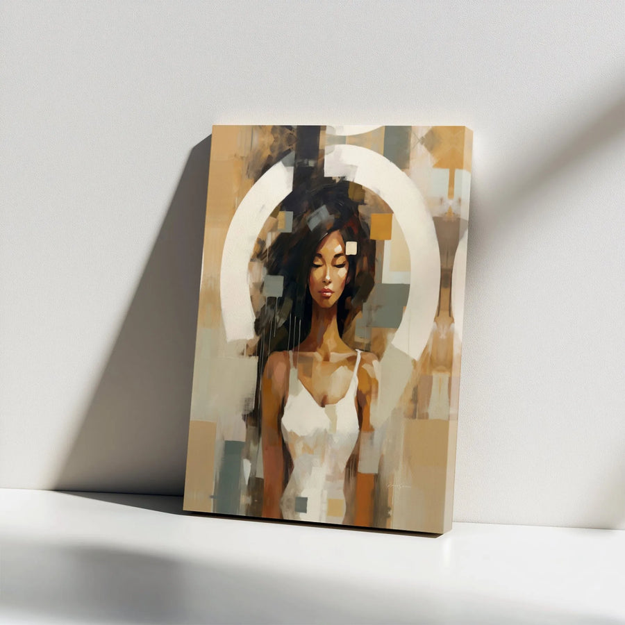 Abstract Woman Canvas Wall Art | Modern Geometric Female Portrait | Premium Gallery Wrapped Canvas | Bohemian Living Room Decor Gift