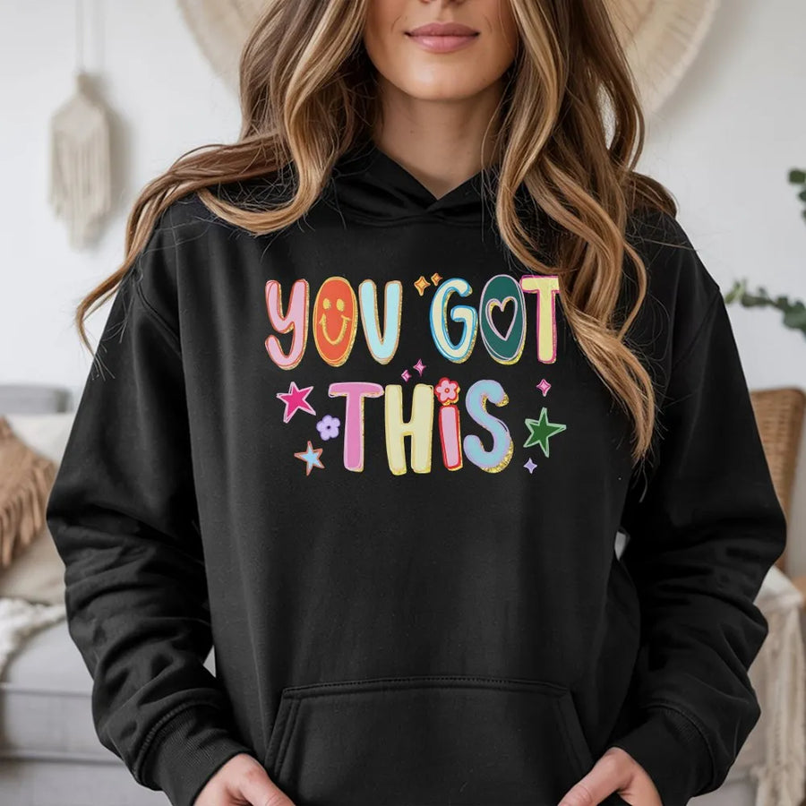 You Got This Teacher Hoodie | Retro Colorful Graphic Sweatshirt | Premium Soft Pullover | Inspirational Test Day Appreciation Gift