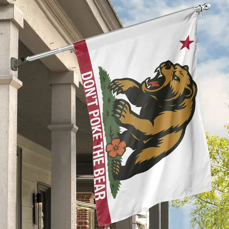 Don't Poke The Bear California House Flag | Funny Grizzly Bear Graphic | UV Resistant Double Sided Banner | Patriotic Home Decor Gift