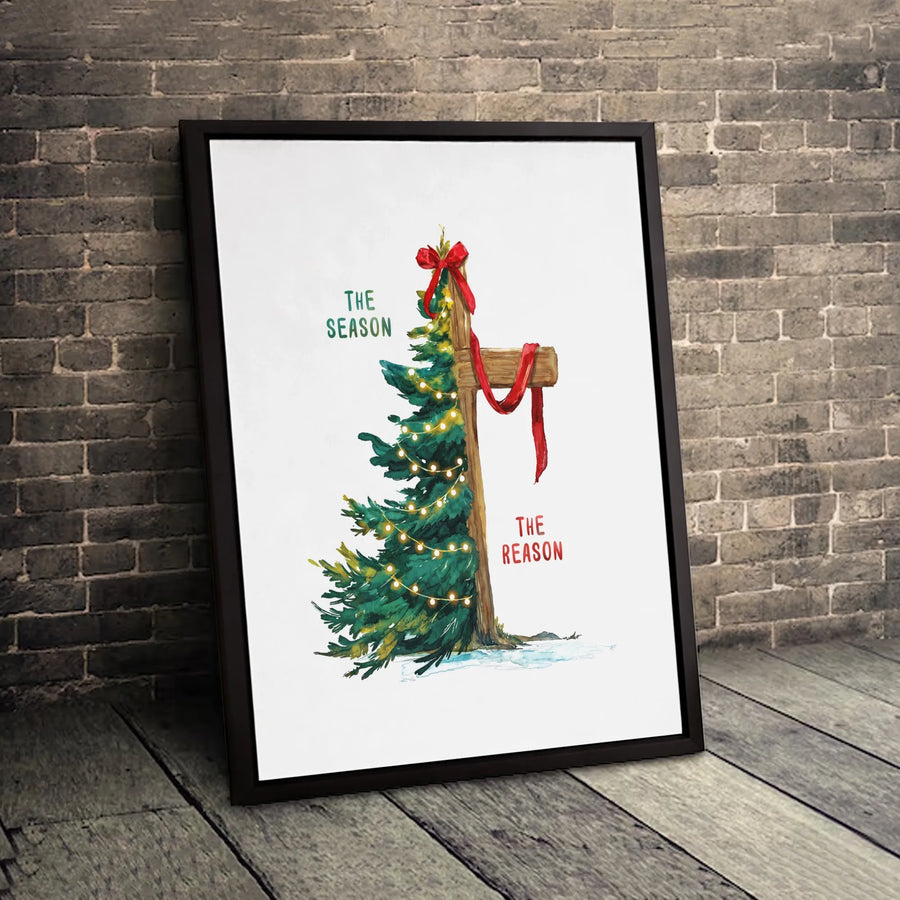 The Season The Reason Canvas Wall Art | Christian Christmas Cross and Tree Decor | Premium Fade-Resistant Print | Religious Holiday Gift for Home