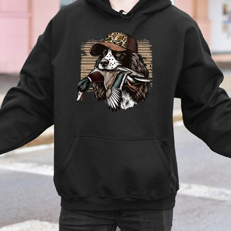 Springer Spaniel Hunting Hoodie | Duck Hunter Mallard Graphic Print | Premium Cotton-Blend Apparel | Gift for Bird Dog Lovers & Outdoor Sportsmen