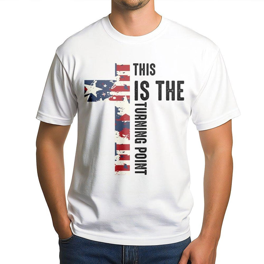 American Flag Cross T-Shirt | This Is The Turning Point Graphic | Premium Soft Cotton Tee | Patriotic Christian Gift For Men And Women