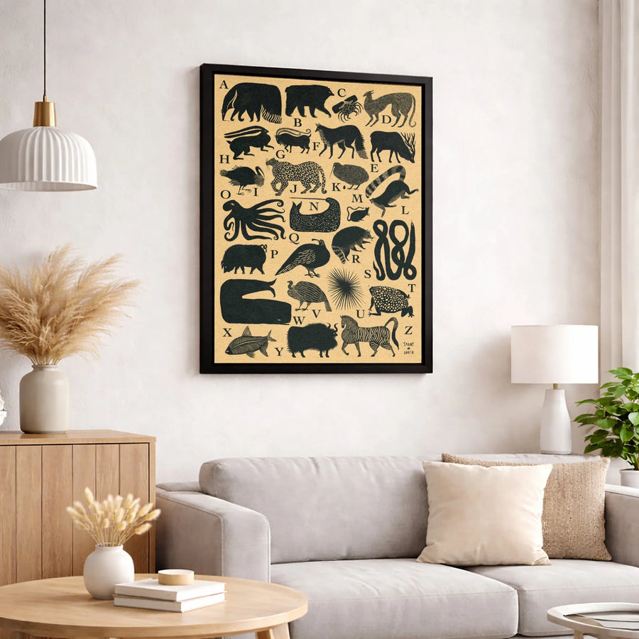 Animal Alphabet Wall Art | Vintage Style Animal Educational Chart | Premium Gallery Canvas | Nursery Decor and Wildlife Gift for Kids
