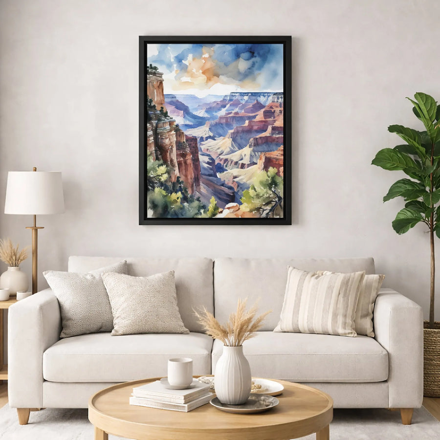Grand Canyon Wall Art | Watercolor National Park Landscape | Premium Gallery Wrapped Canvas | Nature Lover Home Decor Gift