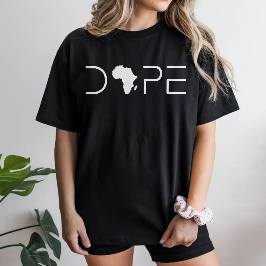 Dope Africa Map T-Shirt | Minimalist Black Pride Graphic | Premium 100% Cotton Tee | Unisex Gift for Black History Month and Cultural Expression
